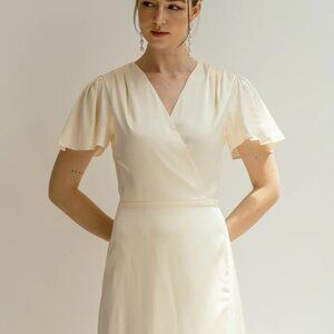 Noire NEW Claudia Deep V Neck Tea Length Wrap Dress White Size XL